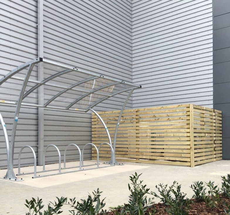 Metal bike shelter with toast rack