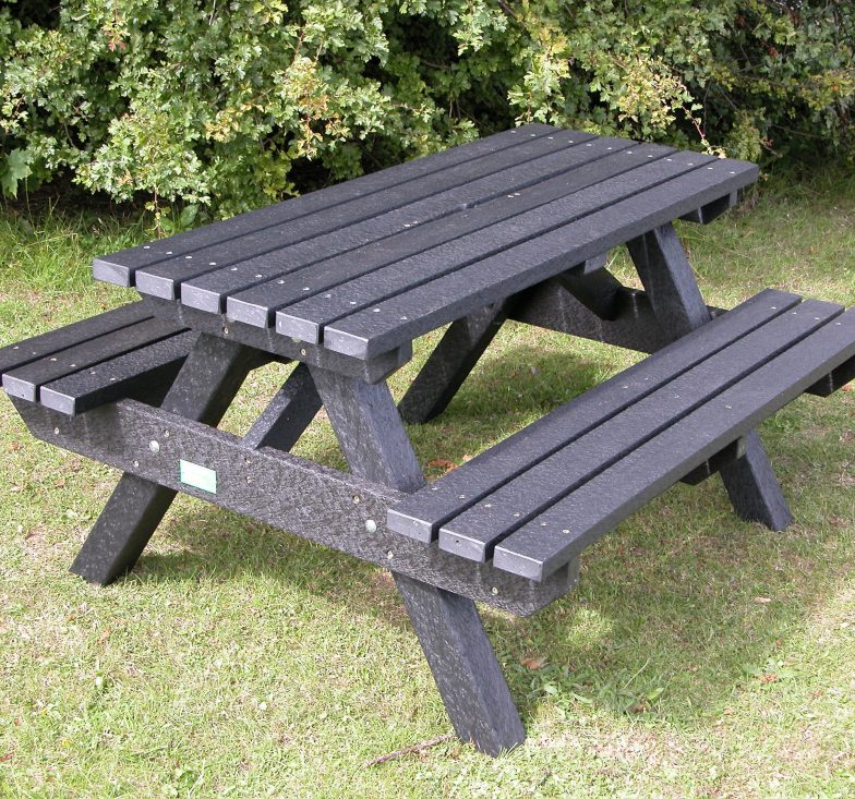 Black heavy duty picnic bench