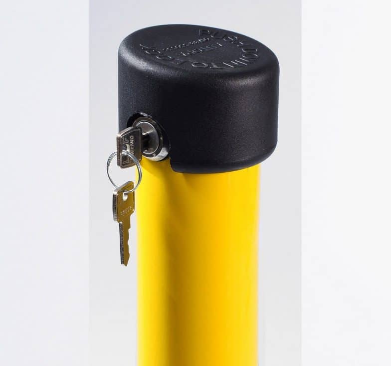 Yellow galvanised hinged parking post