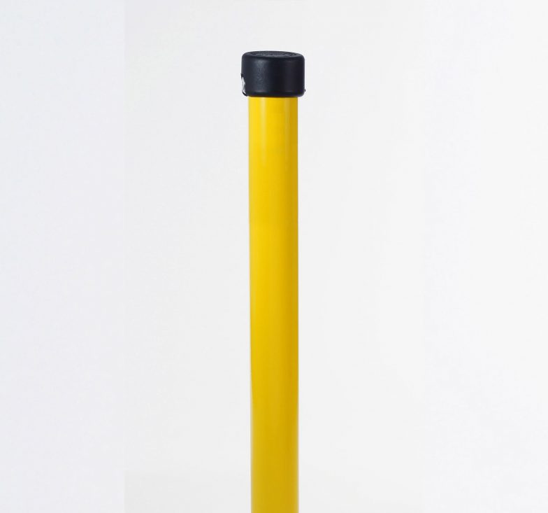 Yellow galvanised hinged parking posts