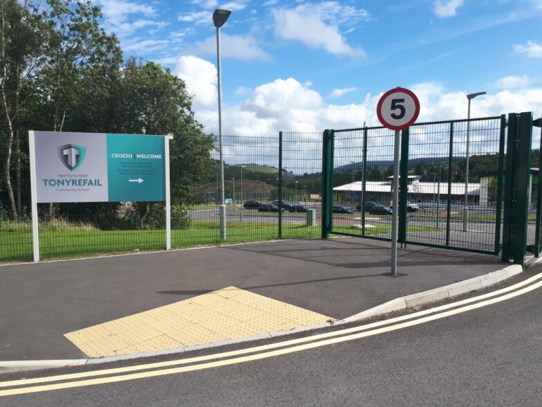 School entrance swing gate in South Wales