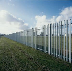 Robust palisade security fencing protecting an industrial site