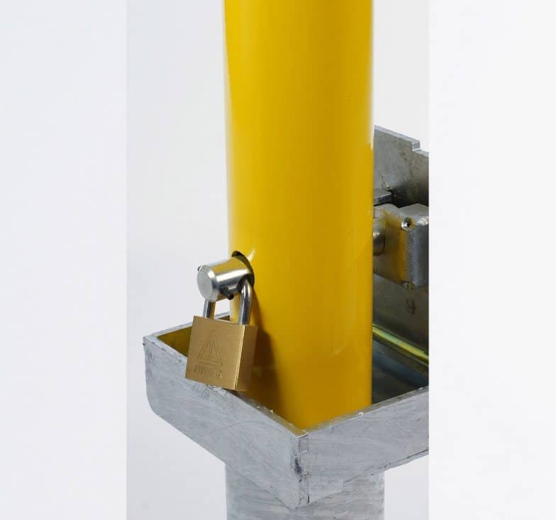 Yellow galvanised removable parking posts