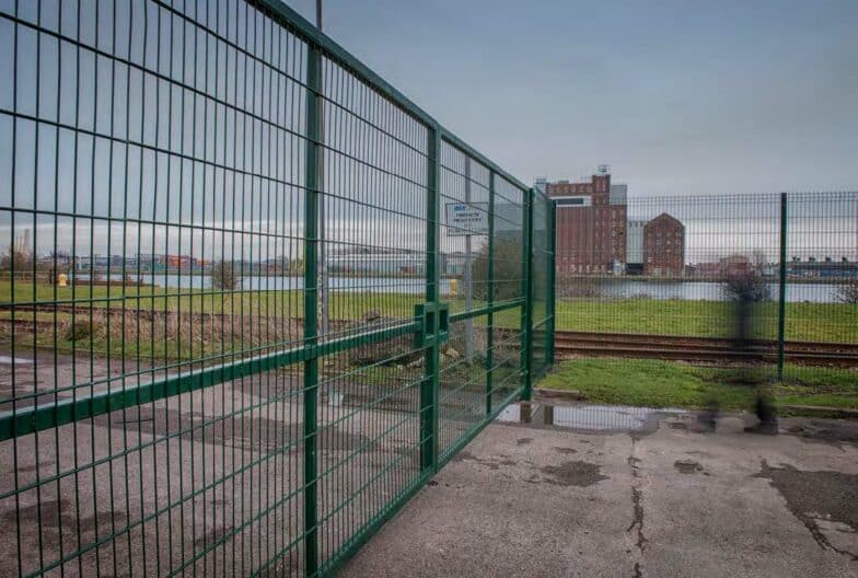 Double leaf V-Mesh swing gates for Cardiff project