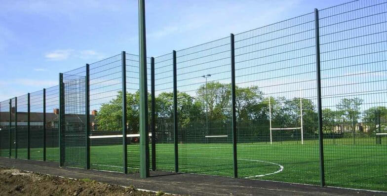Multi-use games area fencing for a school sports facility