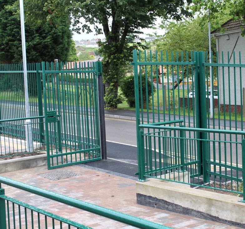 double leaf blunt top gates for a school