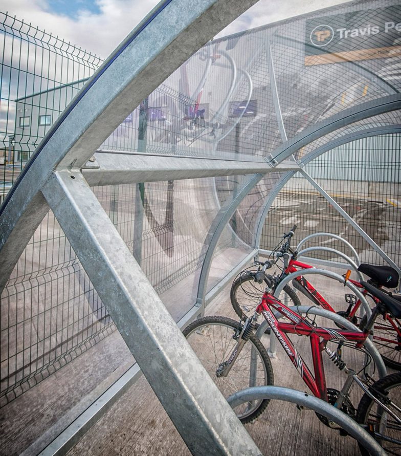 Galvanised steel bicycle shelter