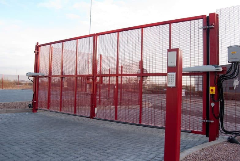 Red mesh swing gates