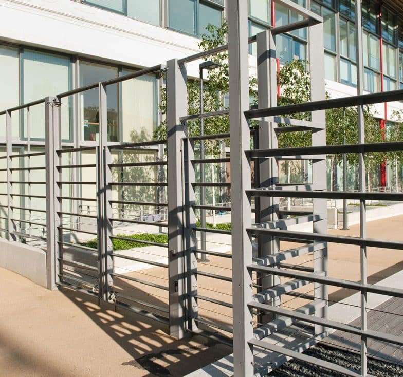 Modern Flat Bar Railings in a Contemporary Landscape