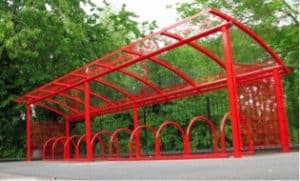 Red cycle shelter in a school